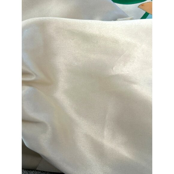 Hale Bob Women's Cream Satin Tropical Floral Button Up Blouse Sz M Ruffled Retro - Picture 6 of 6